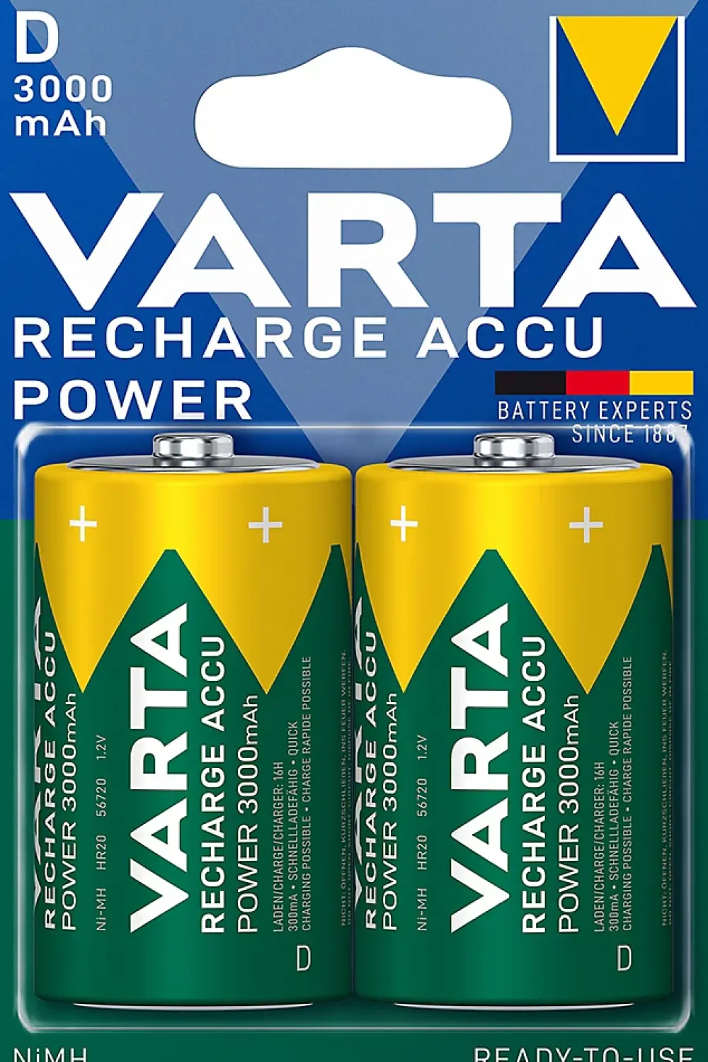 Varta Pile D|Pile Rechargeable-Pile rechargeable Ni-MH D (LR20) , lot de 2