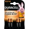 Duracell Pile Aaa-Piles alcaline AAA LR3 Plus Powerboost - lot de 4