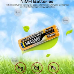 Velamp Pile Aa|Pile Alcaline-2 piles rechargeables ni-mh stilo AA 2600 mAh