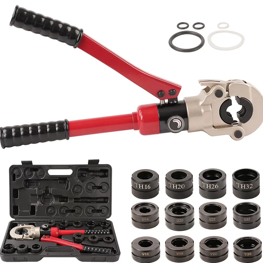 Teeno Pince à Sertir Hydraulique calibre 15 32mm, Pince a Sertir avec 12pcs Contour,Outil de sertissage hydraulique per Plomberie Presse