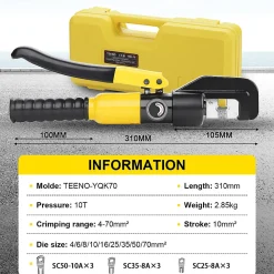Teeno Tire-Fil-Pinces à Sertir Hydrauliques 10T avec 9 Matrices Hexagonales, Course de 12mm