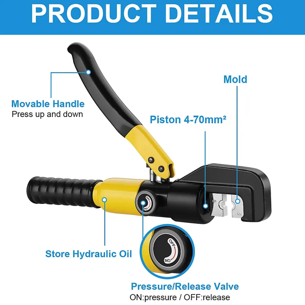 Teeno Tire-Fil-Pinces à Sertir Hydrauliques 10T avec 9 Matrices Hexagonales, Course de 12mm