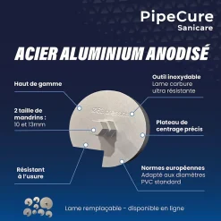 Pipecure Ébavureur Et Évaseur-Sanicare, Kit de 4 Diametres Alesoirs PVC pour Professionnels (32,40,50 et 100 mm), Lame en carbure disponible