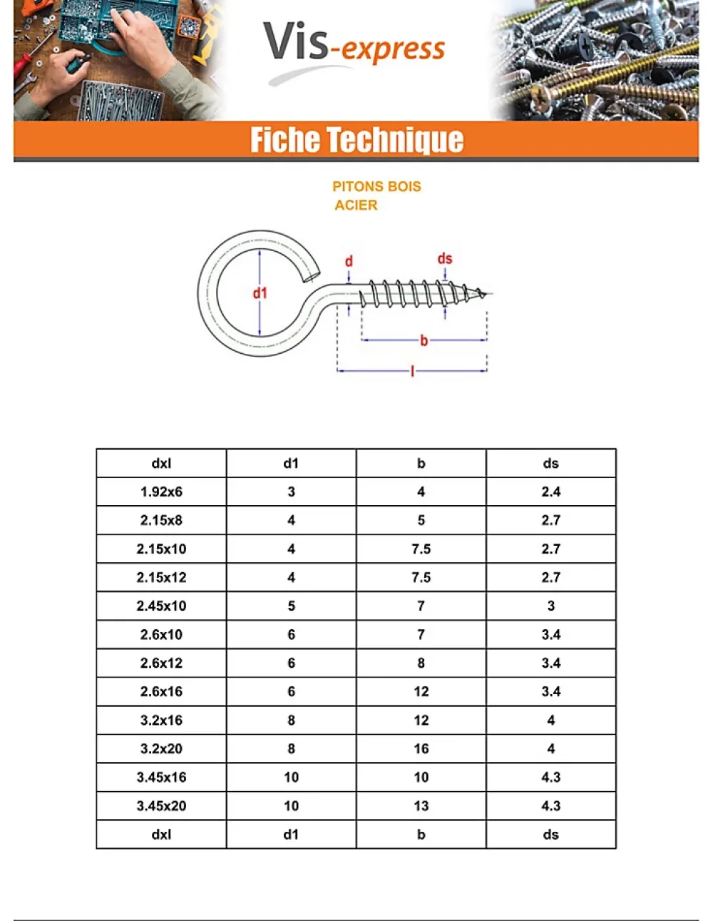 Vis Express Piton À Visser-Piton Bois 6X30 Acier zingué - 10 pièces
