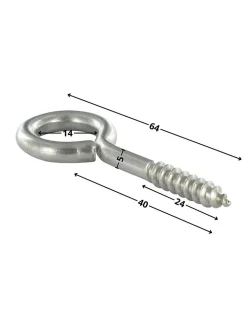 Vis Express Piton Bois 5X40 Filetée sur 24 Longueur total 64 Oeil 14 Inox A2 - 10 pièces