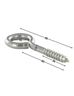 Vis Express Piton Bois 6X60 Filetée sur 36 Longueur total 90 Oeil 18 Inox A2 - 1 pièce