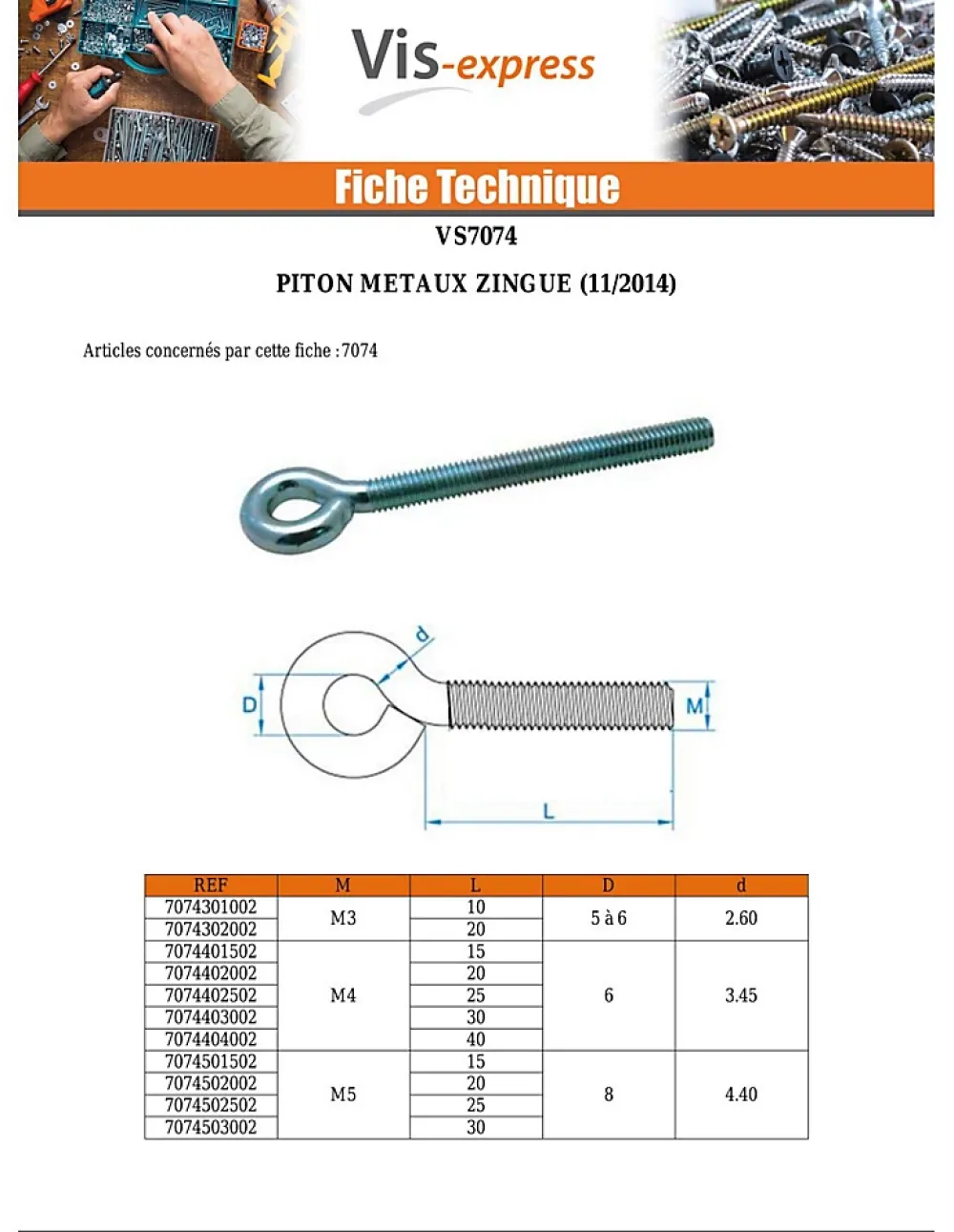 Vis Express Piton Métaux M6X100 Diamètre Oeil 10 Acier zingué - 30 pièces