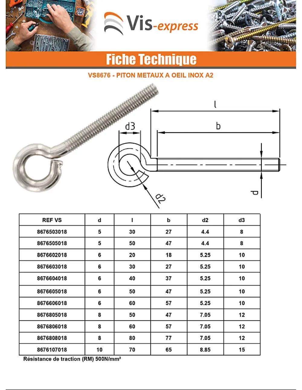 Vis Express Piton À Visser-Piton Métaux M6X60 Oeil 10 Inox A2 - 10 pièces