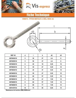 Vis Express Piton Métaux M5X30 Oeil 8 Inox A2 - 1 pièce
