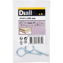 Diall Piton À Visser-Piton à vis en acier zingué 50x19 mm - 2 pièces