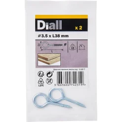 Diall Piton À Visser-Piton à vis en acier zingué 38x14 mm - 2 pièces