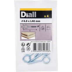 Diall Piton à vis en acier zingué 40x17 mm - 4 pièces