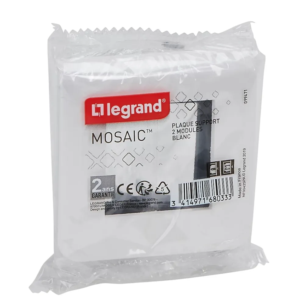 Legrand Plaque de finition 2 modules Mosaïc 0 994 71 coloris blanc l.82 x P.9 x H.82 mm