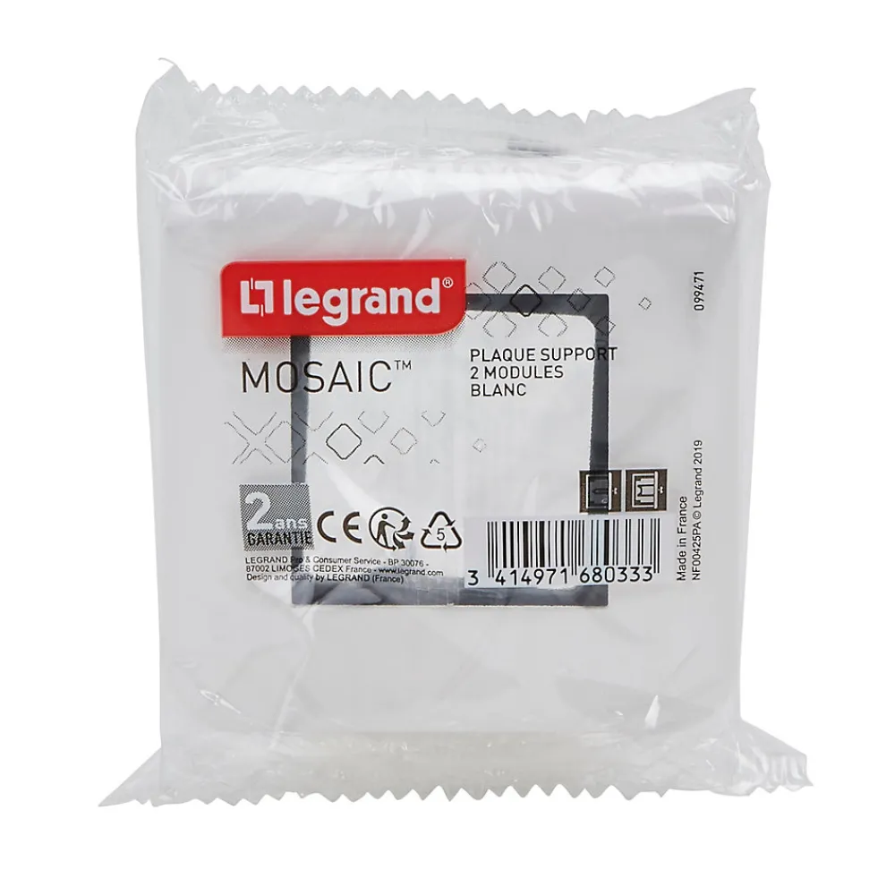 Legrand Plaque de finition 2 modules Mosaïc 0 994 71 coloris blanc l.82 x P.9 x H.82 mm