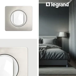 Legrand Plaque de finition 1 poste Céliane CP1721 coloris aluminium satiné l.90 x P.9 x H.82 mm