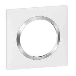 Legrand Plaque de finition 1 poste Dooxie 6 008 41 coloris blanc mat avec bague effet chrome l.87 x P.10 x H.87 mm