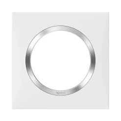 Legrand Plaque de finition 1 poste Dooxie 6 008 41 coloris blanc mat avec bague effet chrome l.87 x P.10 x H.87 mm
