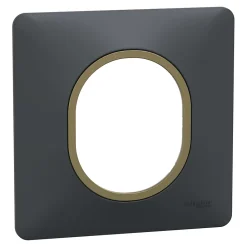 Schneider Electric Plaque de finition 1 poste Ovalis S340702E coloris anthracite avec liseré laiton l.87 x P.10 x H.87 mm