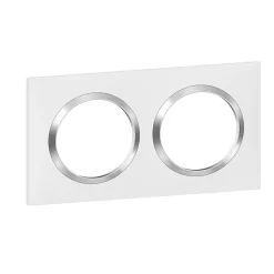 Legrand Plaque de finition 2 postes Dooxie 6 008 42 coloris blanc mat avec bague effet chrome l.158 x P.10 x H.87 mm