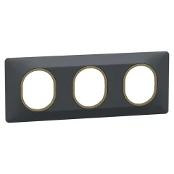 Schneider Electric Plaque De Finition Pour Interrupteur Et Prise À Composer-Plaque de finition 3 postes Ovalis S340706E coloris anthracite avec liseré laiton l.229 x P.10 x H.87 mm