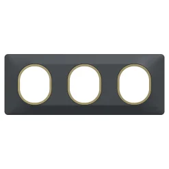 Schneider Electric Plaque De Finition Pour Interrupteur Et Prise À Composer-Plaque de finition 3 postes Ovalis S340706E coloris anthracite avec liseré laiton l.229 x P.10 x H.87 mm