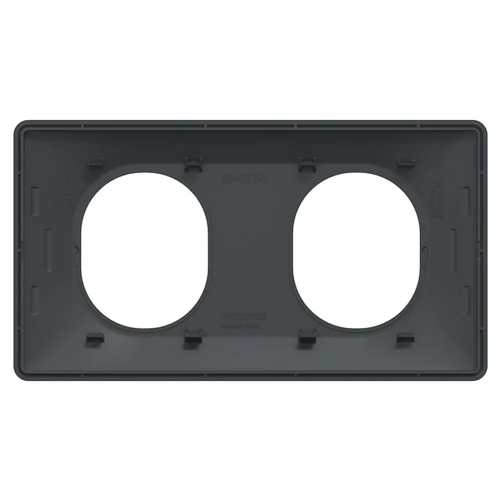 Schneider Electric Plaque De Finition Pour Interrupteur Et Prise À Composer-Plaque de finition 2 postes Ovalis S340704E coloris anthracite avec liseré laiton l.158 x P.10 x H.87 mm