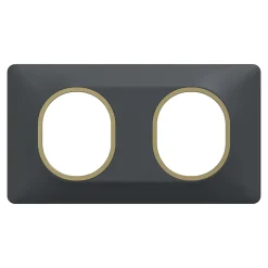 Schneider Electric Plaque De Finition Pour Interrupteur Et Prise À Composer-Plaque de finition 2 postes Ovalis S340704E coloris anthracite avec liseré laiton l.158 x P.10 x H.87 mm