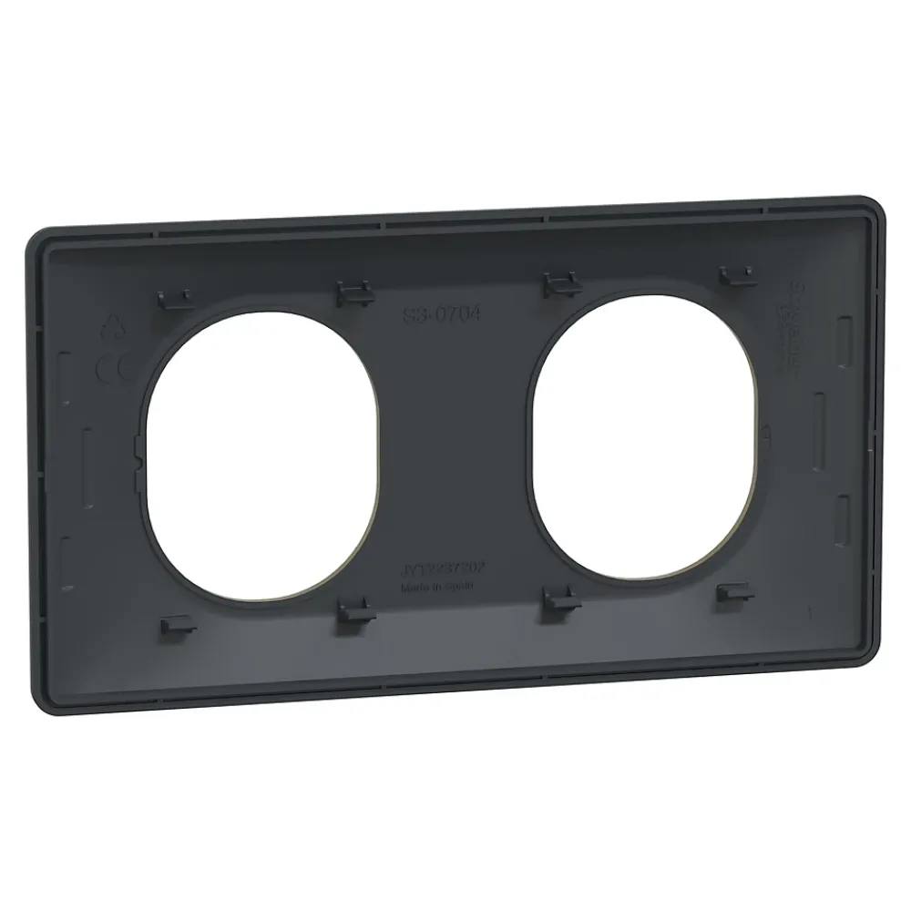 Schneider Electric Plaque De Finition Pour Interrupteur Et Prise À Composer-Plaque de finition 2 postes Ovalis S340704E coloris anthracite avec liseré laiton l.158 x P.10 x H.87 mm