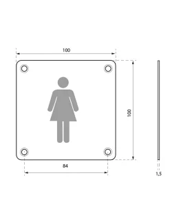 Thirard Plaque de signalisation WC Femme , à visser, inox brossé, marquage noir, 100x100mm -