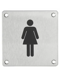 Thirard Plaque de signalisation WC Femme , à visser, inox brossé, marquage noir, 100x100mm -