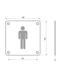 Thirard Plaque de signalisation WC Homme , à visser, inox brossé, marquage noir, 100x100mm -