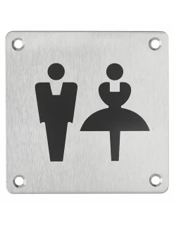 Thirard Panneau De Signalisation-Plaque de signalisation WC Mixte , à visser, inox brossé, marquage noir, 100x100mm -