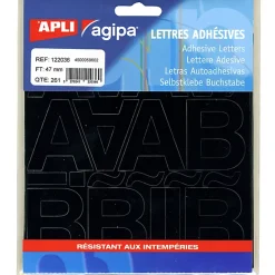 Apli Agipa Pochette de 261 lettres - en PVC - couleur noir - autocollant - hauteur 4,7 cm - 122036