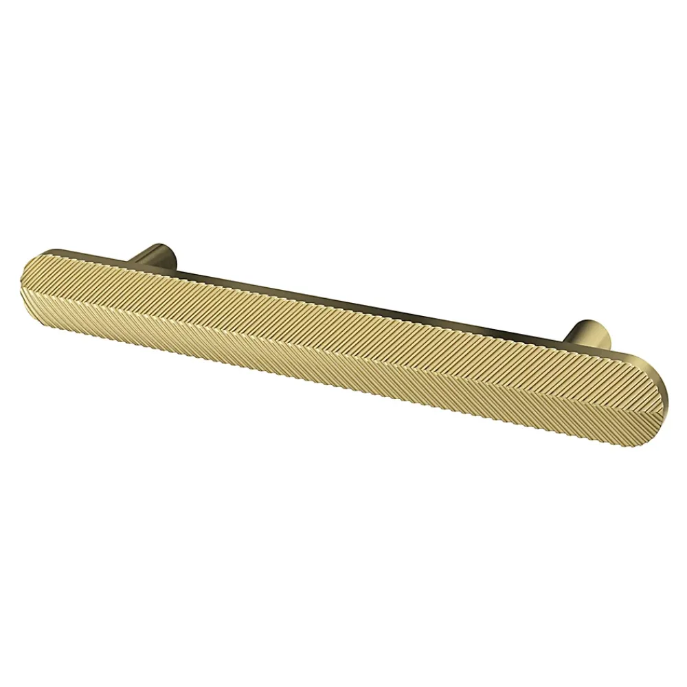 GoodHome Poignée de meuble arrondi Garlan aluminium effet laiton satin doré l.136mm x l.15mm x H. 27mm entraxe 96mm