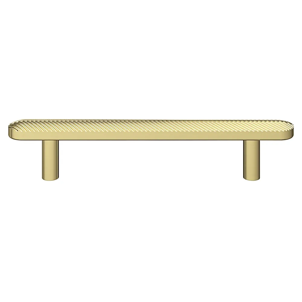 GoodHome Poignée de meuble arrondi Garlan aluminium effet laiton satin doré l.136mm x l.15mm x H. 27mm entraxe 96mm