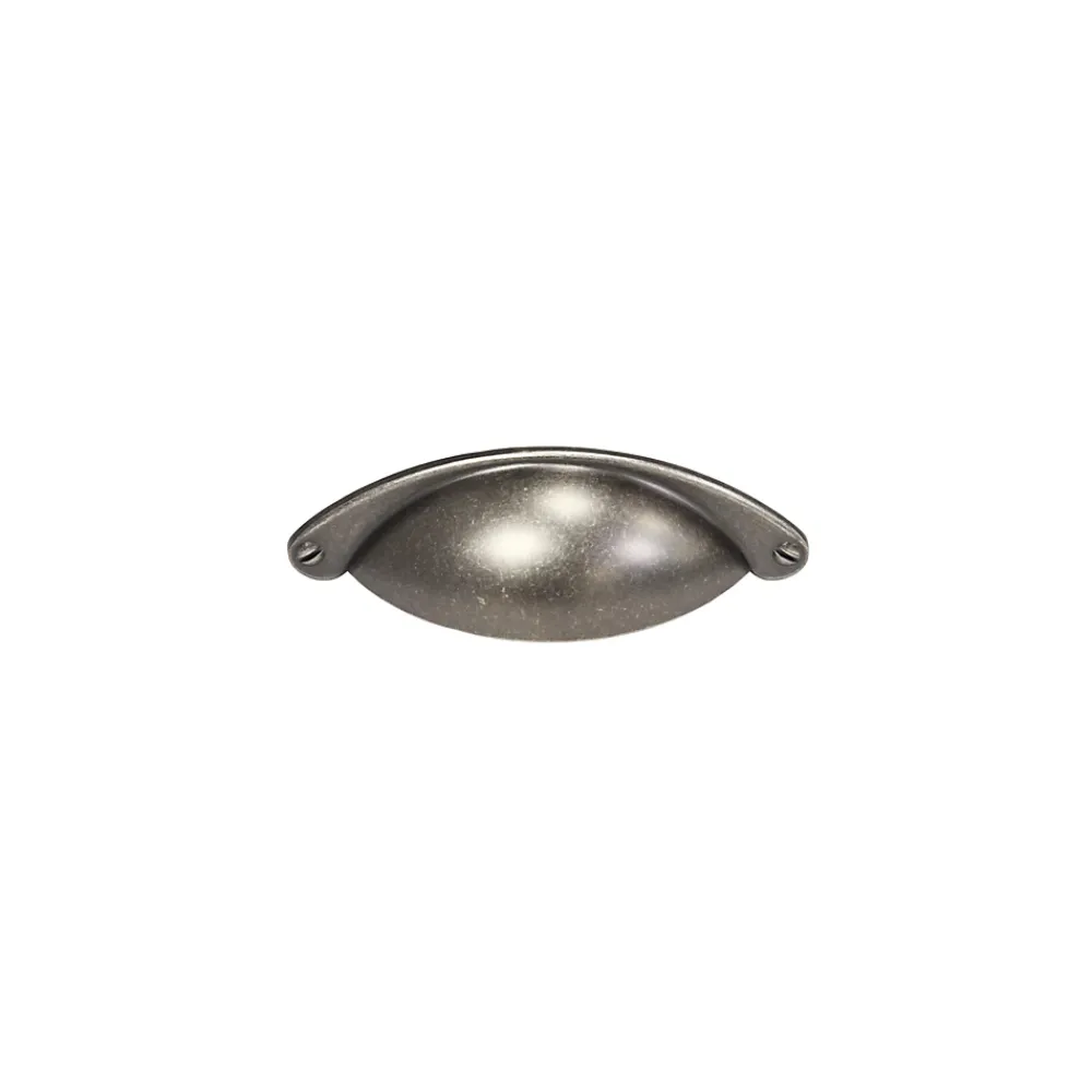 Poignée de meuble demi-ronde Rohan effet étain satin gris l.104mm x l.30mm x H. 26mm entraxe 64mm
