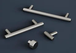 GoodHome Poignée de meuble en T Irus acier effet nickel satin gris l.168mm x l.12mm x H. 35mm entraxe 128mm