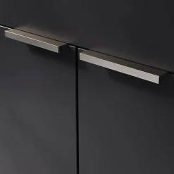 GoodHome Poignée De Meuble-Poignée de meuble Incurvé Skej aluminium effet nickel satin gris l.120mm x l.19mm x H. 35mm entraxe 96mm