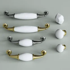 GoodHome Poignée de meuble nœud Porcelaine Vras chrome brillant l.14.2cm x h.2cm x p.3.7cm