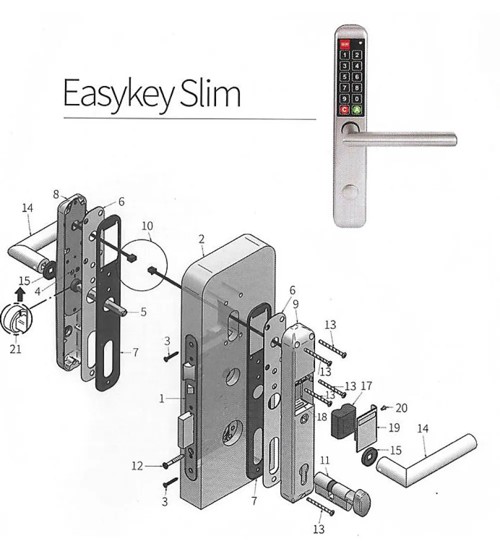 Autres Poignée électronique à code Easykey Slim DOM Serrure pour porte intérieure droite