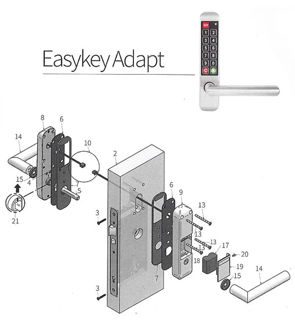 Autres Serrure Connectée-Poignée électronique serrure à code Easykey DOM serrure inox porte intérieure 50 mm sans clé