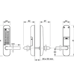 Autres Poignée électronique serrure à code Easykey DOM serrure inox porte intérieure 45 mm sans clé