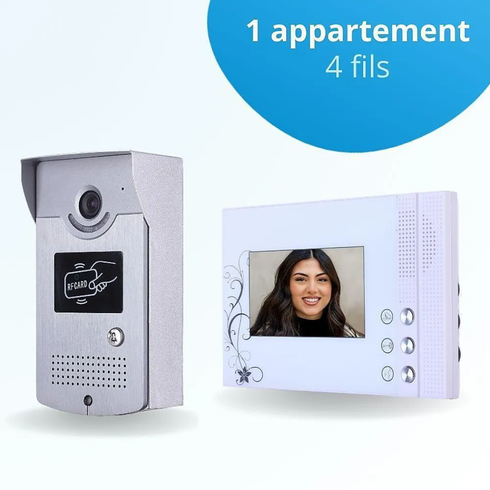 BT SECURITY Portier interphone vidéo cards 4 fils - 1 écran blanc - avec lecteur de badge