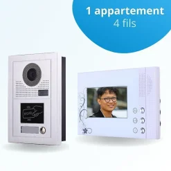 BT SECURITY Portier interphone vidéo classic-2 4 fils - 1 écran blanc - avec lecteur de badge