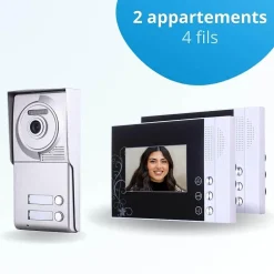BT SECURITY Visiophone-Portier interphone vidéo classic 4 fils - 2 appartements - 2 écrans noirs