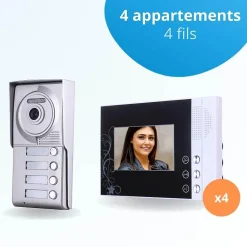 BT SECURITY Portier interphone vidéo classic 4 fils - 4 appartements - 4 écrans noirs