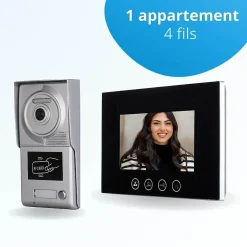 BT SECURITY Portier interphone vidéo classic 4 fils - 1 appartement - 1 écran noir 7