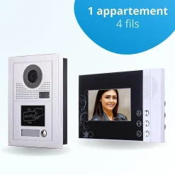 BT SECURITY Portier interphone vidéo classic-2 4 fils - 1 écran noir - avec lecteur de badge
