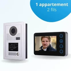 BT SECURITY Portier interphone vidéo modern 2 fils - 1 appartement - 1 écran noir - avec lecteur de badge