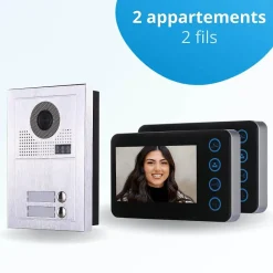 BT SECURITY Visiophone-Portier interphone vidéo modern 2 fils - 2 appartements - 2 écrans noirs